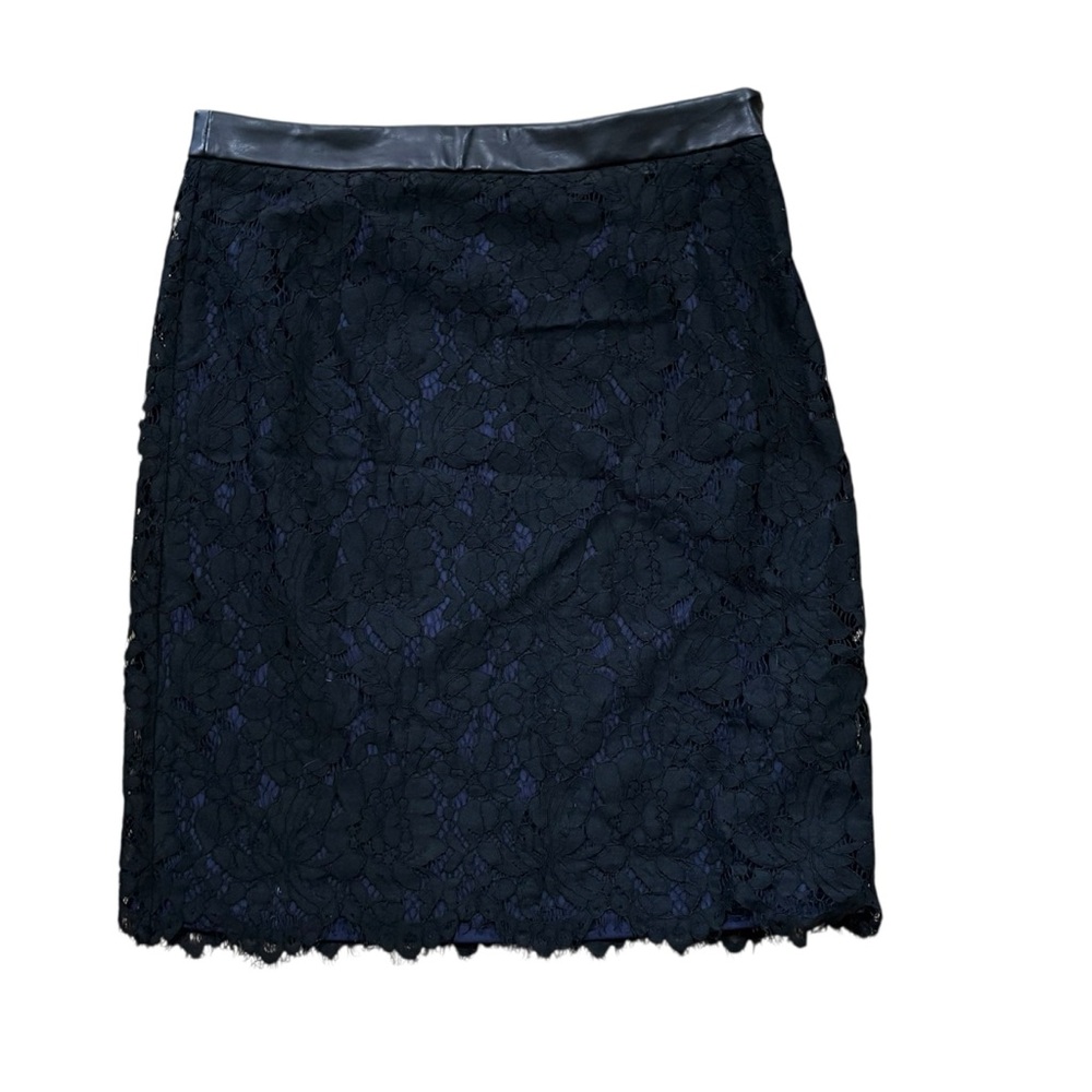 Brixon Ivy Black Lace Skirt Blue Lining Faux Leather Waistband Sz Medium *FLAW*
